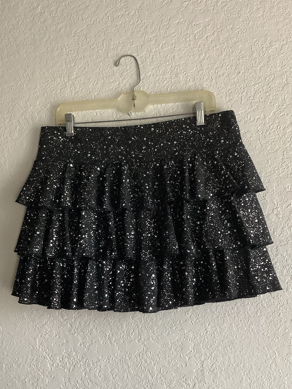 SHEIN Black Sparkle Tiered Ruffle Mini Skirt